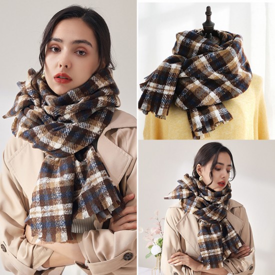 Fashionable plaid scarf for women, 2025 new autumn and winter Korean style sweet imitation cashmere scarf, wholesale, thickened and warm shawl Fashionable plaid scarf for women, 2025 new autumn and winter Korean style sweet imitation cashmere scarf, wholesale, thickened and warm shawl