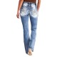 AliExpress cross-border European and American 2025 spring new embroidered jeans for women, high-quality straight-leg slim stretch trousers.