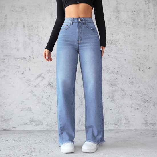 2025 factory direct sales, in stock, cross-border new Amazon independent station, elegant non-stretch straight-leg wide-leg jeans for women
