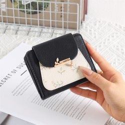 Cross-border foreign trade new short Korean-style PU leather small wallet, printed buckle foldable coin coin wallet. Zippered Student Coin and Card Holder