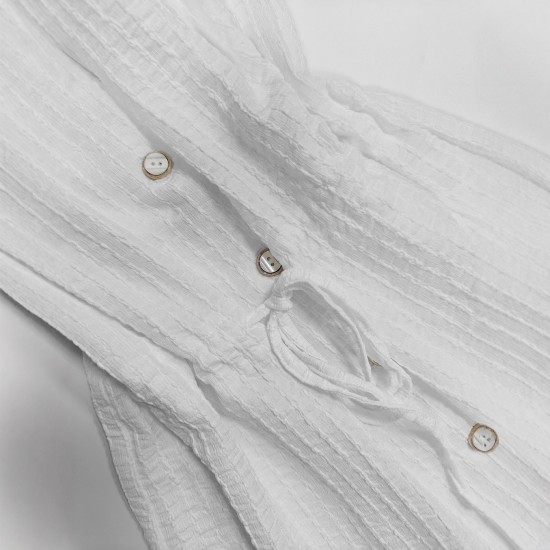 European and American mid-sleeved open shirt for women, 2025 spring and autumn new style, elegant casual round-neck drawstring waisted top