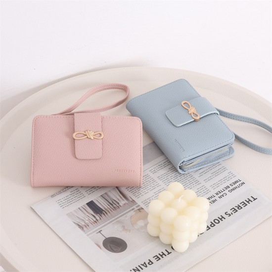 2025 solid color new wallet Women's medium-sized bag with a bow-knot, stylish, large capacity, small, fresh, and simple coin purse.