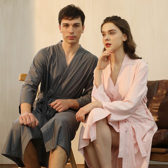 Summer Thin Absorbent Bathrobes for Women, Men's Plus-Size Waffle-Patterned Bathrobes for Hotels and Hot Springs