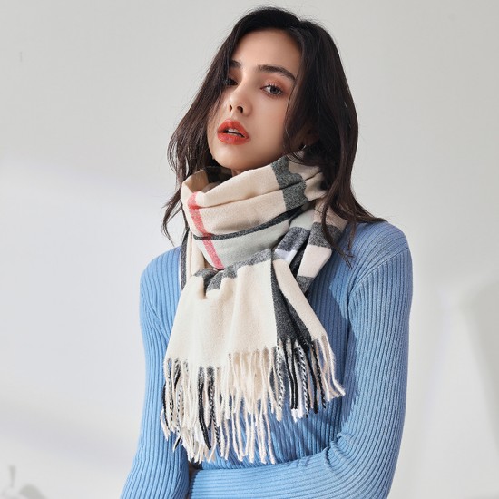 Plaid scarves for women, 2025 Fall/Winter imitation cashmere scarves, mid-length warm scarves, and shawls, sweet Japanese and Korean scarves wholesale Plaid scarves for women, 2025 Fall/Winter imitation cashmere scarves, mid-length warm scarves, and shawls, sweet Japanese and Korean scarves wholesale