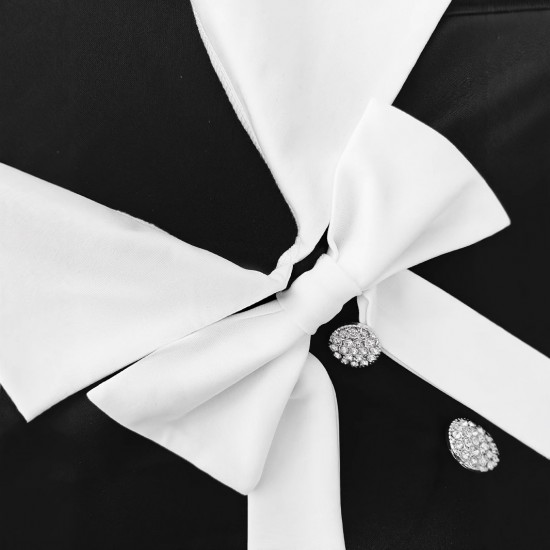 2025 summer new women's lapel, two-button chest, slim-fitting bow-tie sleeveless dress.