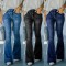 2022 autumn new multi-color women's jeans, European and American cross-border retro high-waisted, stretch flared pants, high-waisted, slimming