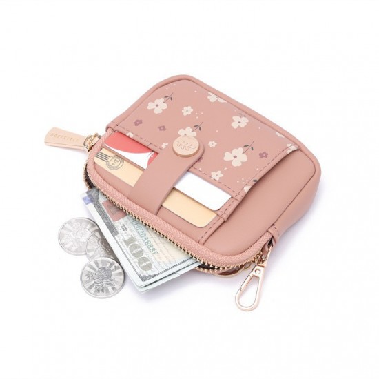 PRETTYZYS Korean-style, fresh and sweet printed, multi-card slot zippered mini women's coin purse with small hook