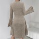 Slightly flared long-sleeved knit dress for women, 2025 autumn and winter French high-end V-neck, waisted A-line short skirt. Slightly flared long-sleeved knit dress for women, 2025 autumn and winter French high-end V-neck, waisted A-line short skirt.