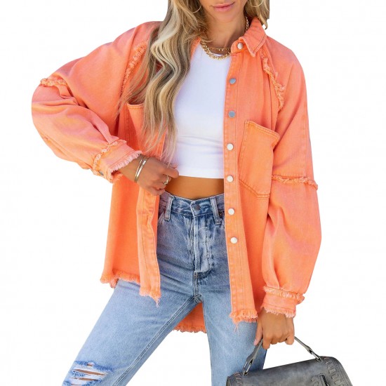 Factory direct 2025 Autumn European and American long-sleeved denim jacket for women, washed, raw-edged, mid-length, loose-fitting jacket in stock. Factory direct 2025 Autumn European and American long-sleeved denim jacket for women, washed, raw-edged, mid-length, loose-fitting jacket in stock.