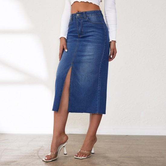 Factory direct sales, foreign trade, 2025 American retro non-stretch denim shorts Women's midi-length slit skirt Factory direct sales, foreign trade, 2025 American retro non-stretch denim shorts Women's midi-length slit skirt