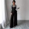 European and American trendy casual suits for women Elegant striped, contrasting color scheme, V-neck long-sleeved shirt and straight-leg trousers, two-piece set.