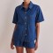 Casual style 2025 summer new cross-border foreign trade washed retro solid color short-sleeved shirt and shorts denim suit for women