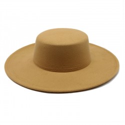 Autumn and winter new cross-border thickened men's and women's hats with 10cm brim, woolen felt flat top hats with wide brims.