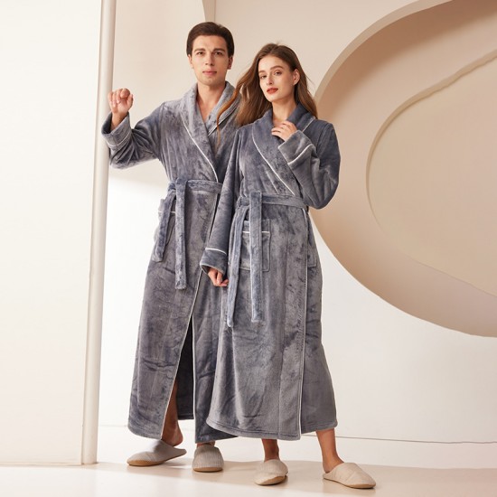 Autumn/Winter Comfortable Cotton Fleece Nightgown for Women, Thickened Coral Fleece Pajamas, Plus-Sized Bathrobe with Ankle Length