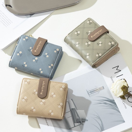 Lianbu new Korean style, simple short two-fold women's wallet Fashionable student-friendly printed foldable wallet with multiple card slots Lianbu new Korean style, simple short two-fold women's wallet Fashionable student-friendly printed foldable wallet with multiple card slots