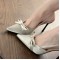 2023 new style summer bow-knot satin high heels for women, sexy rhinestone lettering, stiletto heel, open-toe pink slip-on sandals Color