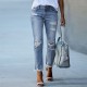 Factory direct sales: 2025 new washed ripped tassel women's jeans, European and American slim-fit stretch skinny jeans, wholesale