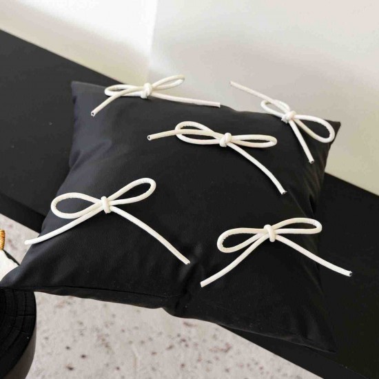 Black and white bow wabi-sabi modern minimalist luxury pillow, influencer homestay bedroom cushion, bay window sofa cushion cover Black and white bow wabi-sabi modern minimalist luxury pillow, influencer homestay bedroom cushion, bay window sofa cushion cover