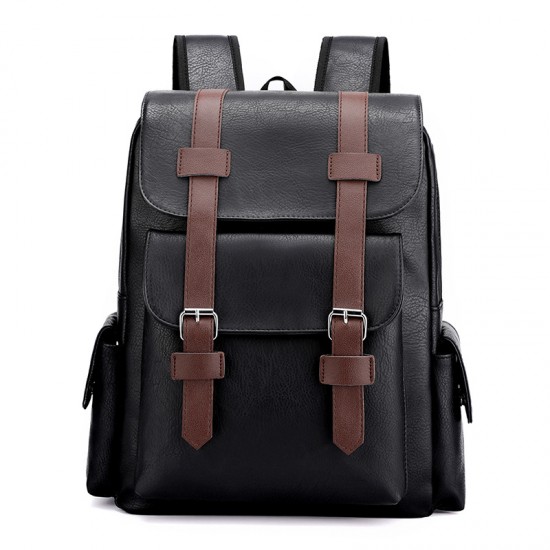Cross-border men's simple retro business laptop bag, soft PU new trendy large-capacity travel backpack.