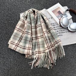 A new cross-border retro plaid scarf for women, versatile and warm for autumn and winter, thickened and dual-use faux cashmere shawl.