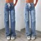 Factory direct sales of 2025 new straight-leg jeans for women, American casual, lace-up, multi-pocket functional work pants, in stock.