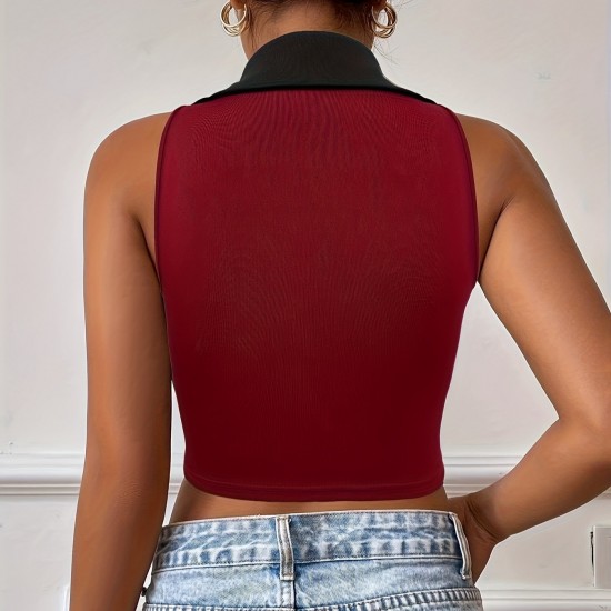 European and American sleeveless T-shirt for women, summer Chanel-style bow-knot halter neck, slim-waisted sexy short polo vest top European and American sleeveless T-shirt for women, summer Chanel-style bow-knot halter neck, slim-waisted sexy short polo vest top