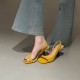 Women's square-toed, open-toe sandals, summer French-style, stiletto, slingback black high heels with skirts.