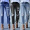 Factory direct sales: 2025 new washed ripped tassel women's jeans, European and American slim-fit stretch skinny jeans, wholesale