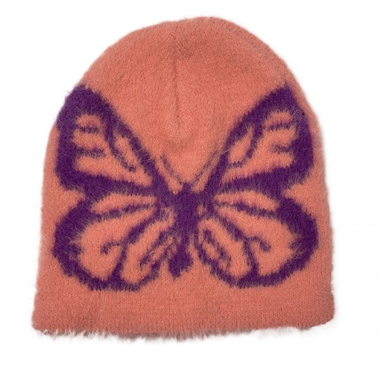 Women's Autumn/Winter New Style Butterfly Pattern Plush Jacquard Knitted Hat, European and American Trendy Warm Beanie with Large Head Circumference Women's Autumn/Winter New Style Butterfly Pattern Plush Jacquard Knitted Hat, European and American Trendy Warm Beanie with Large Head Circumference
