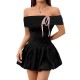 Retro Plaid Waisted Tank Dress, New European and American Elegant V-Neck Bow Design Sleeveless A-Line Skirt Retro Plaid Waisted Tank Dress, New European and American Elegant V-Neck Bow Design Sleeveless A-Line Skirt