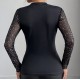 European and American, cross-border, elegant, long-sleeved, transparent mesh, patchwork, T-shirt. Slim-fitting, hollow, see-through, long-sleeved top.