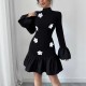 New Autumn and Winter 2025 Elegant Slim Fit Miniskirt: Fashionable Elegant Bell Sleeve, Floral Half-High Neck Spliced ​​Dress for Women