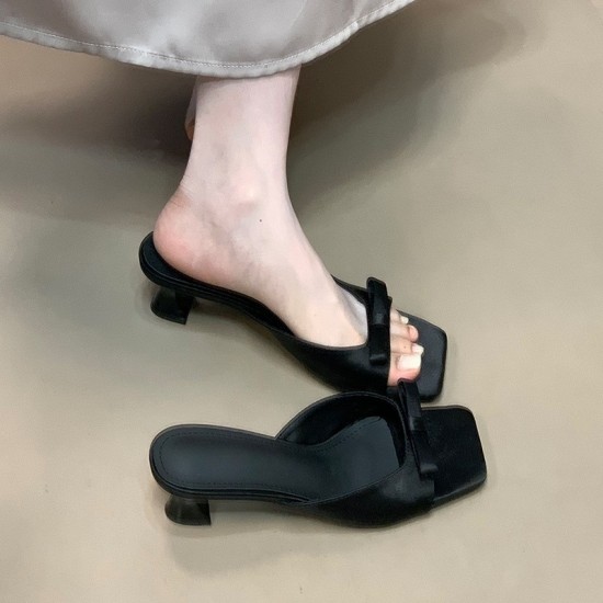 Open-toe satin soft block heel sandals, 2025 summer new French bow sandals Open-toe satin soft block heel sandals, 2025 summer new French bow sandals