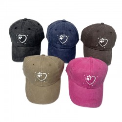 AliExpress Cross-border New Solid Color Washed Baseball Cap Heart dog paw print outdoor sun protection baseball cap