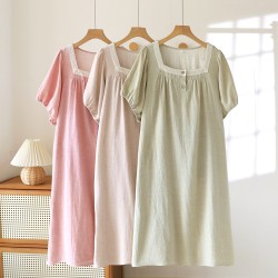 Men's summer pajamas, pure cotton double-layer gauze short-sleeved shorts, thin, solid-color, large-size home clothes set, can be worn outside