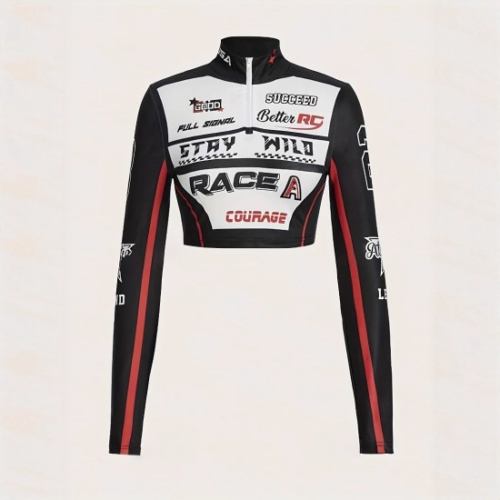 Motorcycle girl long-sleeved slimming top, racing suit, warm and comfortable motorcycle off-road riding sweatshirt jacket.
