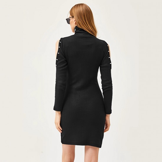 New European and American women's clothing for autumn and winter. Popular and fashionable, sexy, V-neck, beaded, hip-hugging, long-sleeved knitted dress for women. New European and American women's clothing for autumn and winter. Popular and fashionable, sexy, V-neck, beaded, hip-hugging, long-sleeved knitted dress for women.