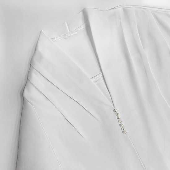 Professional V-neck pearl long-sleeved shirt for women, 2025 European and American women's new stylish commuter loose base top