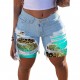 2025 spring and summer new European and American cross-border patchwork denim shorts for women, stylish streetwear ripped straight-leg mid-length pants in stock