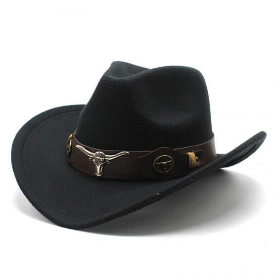 Amazon's best-selling topper, ethnic-style cowboy logo western cowboy hat, rolled brim, retro riding hat, woolen felt hat