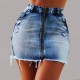 High-waisted 2025 summer new cross-border zippered denim miniskirt for women, stretch-fitting, ripped hip skirt