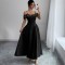 European and American women's high-end maxi dress, 2025 summer new high-waisted, elegant, off-the-shoulder, elegant, bubble-beaded dress.