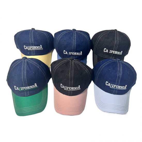 Cross-border Korean-style denim colorblock baseball cap for men, stylish and personalized letter-embroidered baseball cap for women, casual sun hat Cross-border Korean-style denim colorblock baseball cap for men, stylish and personalized letter-embroidered baseball cap for women, casual sun hat