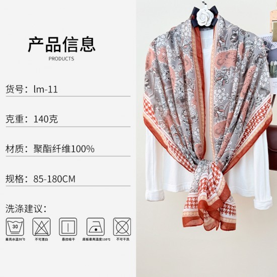Korean Cross-border Retro Niche Daily Outerwear Long Scarf, Women's Atmospheric Floral Print Elegant Cotton and Linen Scarf