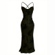European and American high-end slim-fit maxi dress: elegant, slim-fitting mesh print, cross-back camisole dress.