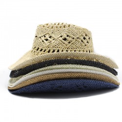 Malanhua hand-woven hollow cowboy straw hat, summer sun protection hat for men and women, Western cowboy straw hat