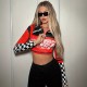 2025 Summer New Cycling Jersey Long-Sleeved T-Shirt for Women Sexy lapel top with lettering zipper and exposed navel.