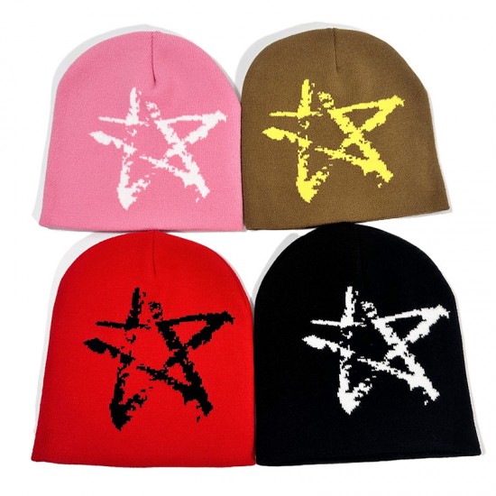 Cross-border New Five-pointed Star Hat, Fall/Winter Korean Fashion, Versatile Beanie, Fall/Winter Cold Protection and Warm Knitted Hat Trend