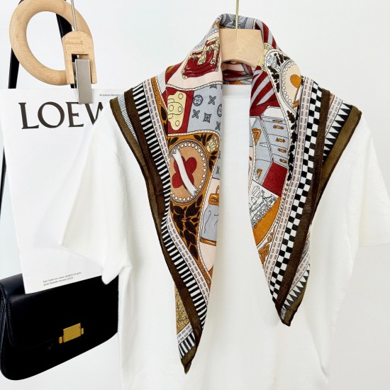 Fashionable retro European and American cross-border design printed square scarf, a new arrival, a stylish women's elegant square scarf wholesale Fashionable retro European and American cross-border design printed square scarf, a new arrival, a stylish women's elegant square scarf wholesale