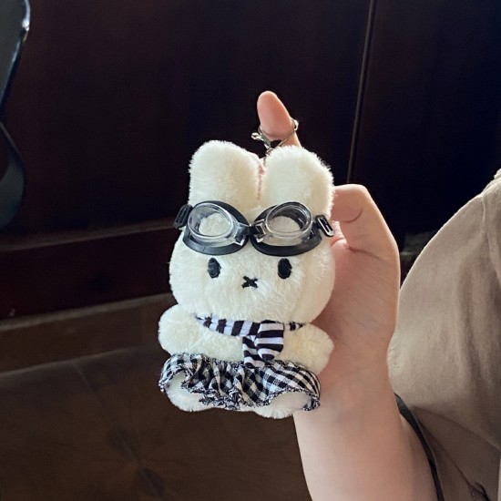 Cute Miffy bunny striped scarf plush bag charm, Japanese pilot bunny keychain charm. Cute Miffy bunny striped scarf plush bag charm, Japanese pilot bunny keychain charm.